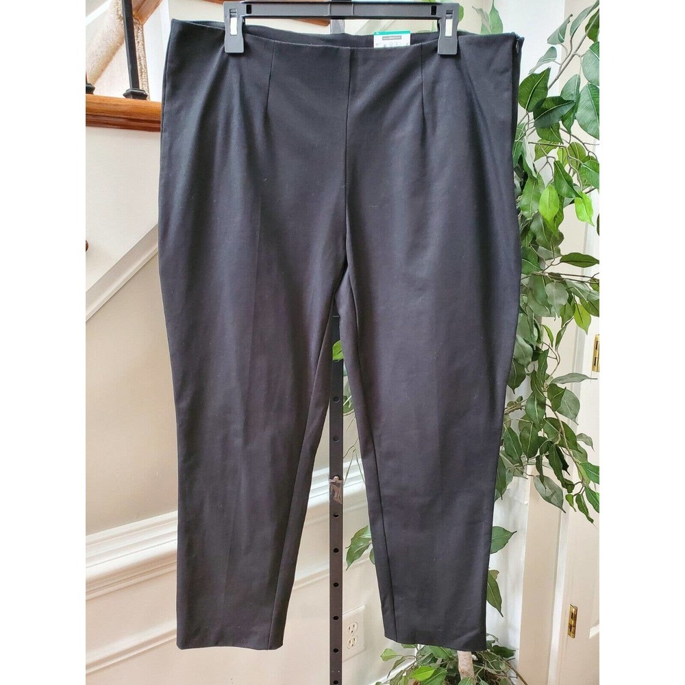 Time & Tru Womens Black Cotton Mid Rise Pull On Comfort Waist Dress Pant Size 16